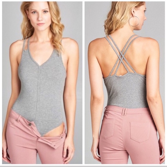 Couture Gypsy Tops - Couture Gypsy | Strappy Gray Bodysuit